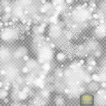 Vector falling snow effect isolated on transparent background with blurred bokeh Stock Illustration