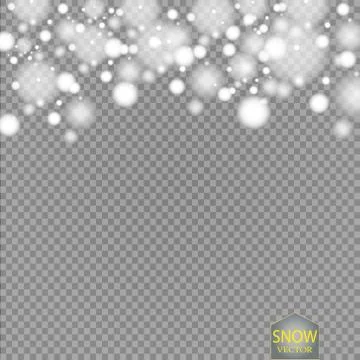 Vector falling snow effect isolated on transparent background with blurred bokeh Stock Illustration
