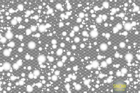 Vector falling snow effect isolated on transparent background with blurred bokeh Stock Illustration