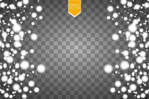Vector falling snow effect isolated on transparent background with blurred bokeh Stock Illustration
