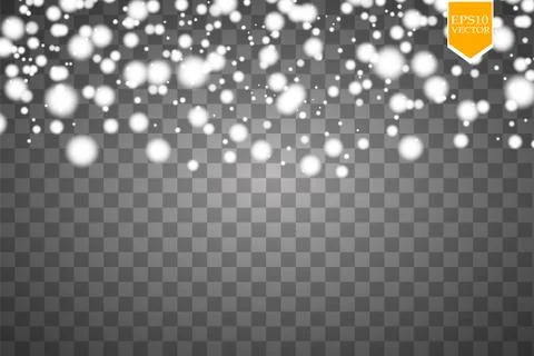 Vector falling snow effect isolated on transparent background with blurred bokeh Stock Illustration