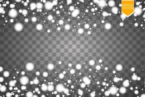 Vector falling snow effect isolated on transparent background with blurred bokeh Illustrazione stock