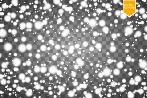 Vector falling snow effect isolated on transparent background with blurred bokeh Stock Illustration
