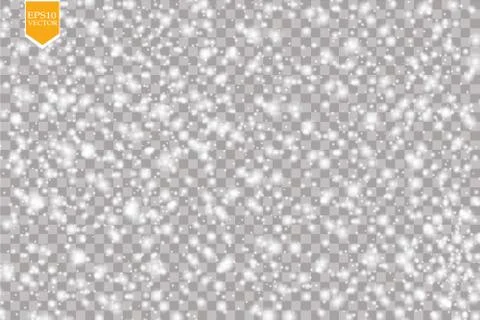 Vector falling snow effect isolated on transparent background with blurred bokeh Stock Illustration
