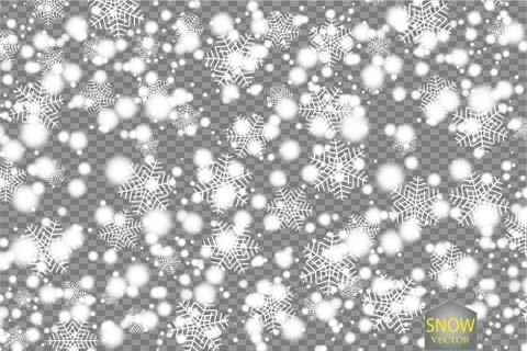 Vector falling snow effect isolated on transparent background with blurred bokeh Stock Illustration