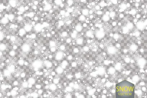 Vector falling snow effect isolated on transparent background with blurred bokeh Stock Illustration