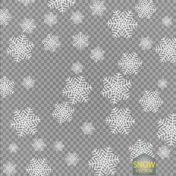 Vector falling snow effect isolated on transparent background with blurred bokeh Stock Illustration