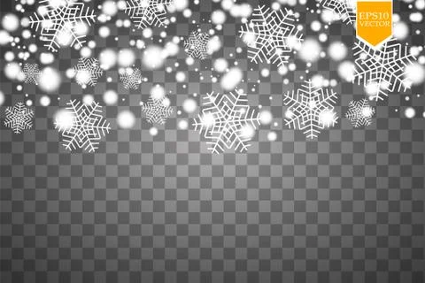 Vector falling snow effect isolated on transparent background with blurred bokeh Stock Illustration