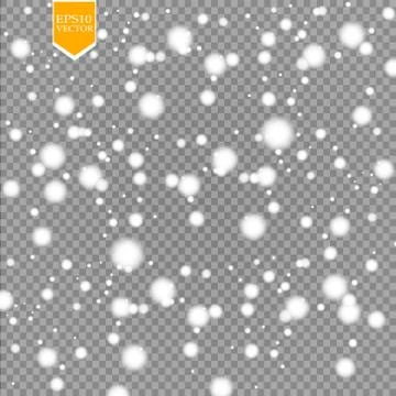 Vector falling snow effect isolated on transparent background with blurred bokeh Illustrazione stock