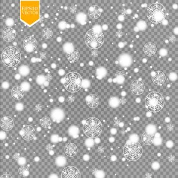 Vector falling snow effect isolated on transparent background with blurred bokeh Illustrazione stock
