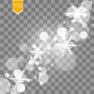 Vector falling snow effect isolated on transparent background with blurred bokeh Illustrazione stock