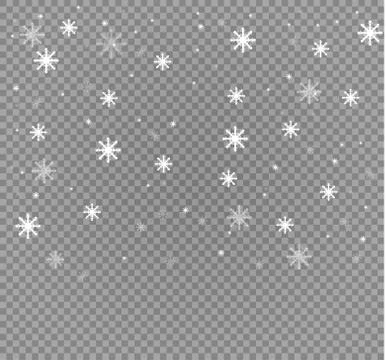 Vector falling snow effect isolated on transparent background with blurred bokeh Stock Illustration