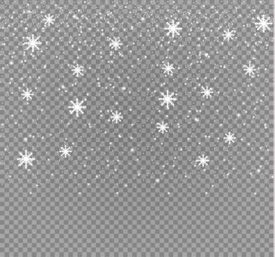 Vector falling snow effect isolated on transparent background with blurred bokeh Stock Illustration