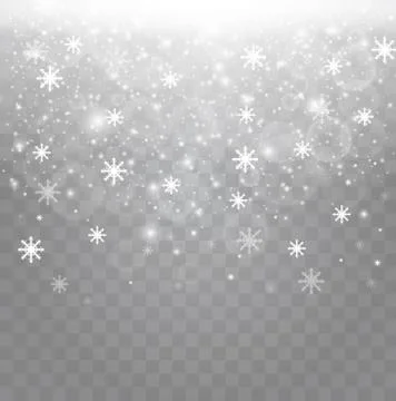 Vector falling snow effect isolated on transparent background with blurred bokeh Stock Illustration