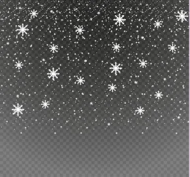 Vector falling snow effect isolated on transparent background with blurred bokeh Stock Illustration