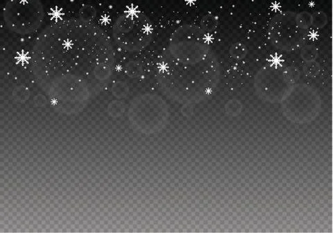 Vector falling snow effect isolated on transparent background with blurred bokeh Stock Illustration