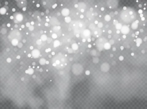 Vector falling snow effect isolated on transparent background with blurred bokeh Stock Illustration