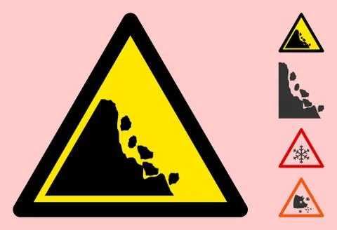 Vector Falling Stones Warning Triangle Sign Icon Stock Illustration