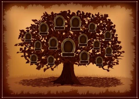 Vector family tree with frames and leafs. Stock Illustration