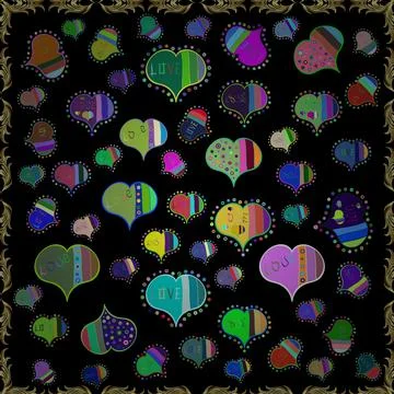 Vector fancy love shape seamless pattern background. Green, blue and black. Vale Stock Illustration