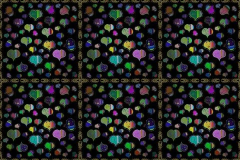 Vector fancy love shape seamless pattern background. Green, blue and black. Vale 스톡 일러스트