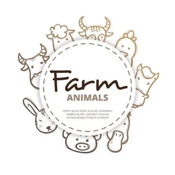 Vector farm animals icons circle composition. Stock Illustration