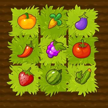 Vector farm game field match 3 with vegetables. Stock Illustration