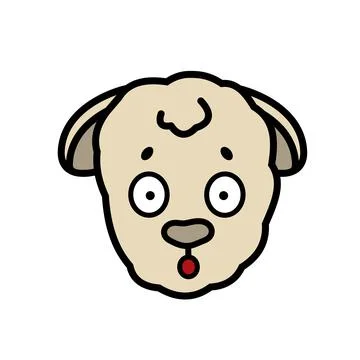 Vector farm isolated muzzle sheep animal head with emotion. Surprised, fright Stock Illustration