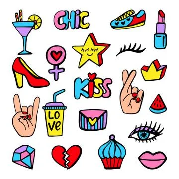 Vector fashion patch badges set Illustrazione stock
