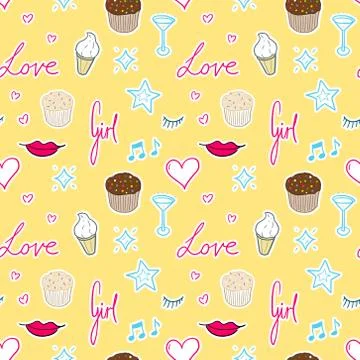 Vector fashion pattern. Girly seamless texture design. Girl power. Stock Illustration