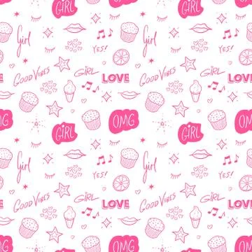 Vector fashion pattern. Girly seamless texture design. Girl power. Illustrazione stock