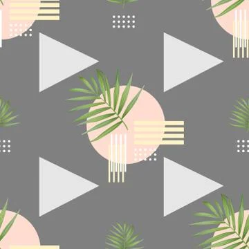 Vector fashion seamless pattern. Stylish geometric background with palm leaves Stock Illustration