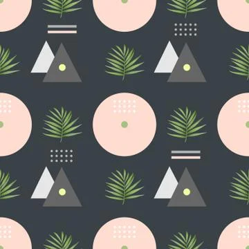 Vector fashion seamless pattern. Stylish geometric background with palm leaves Stock Illustration