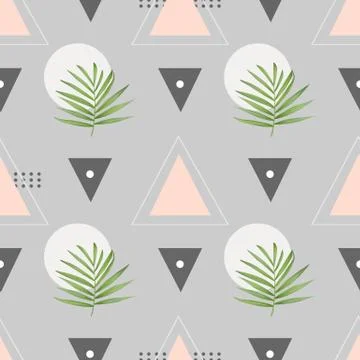 Vector fashion seamless pattern. Stylish geometric background with palm leaves Stock Illustration