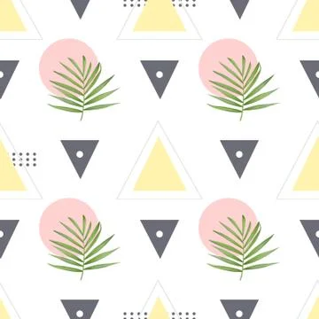 Vector fashion seamless pattern. Stylish geometric background with palm leaves Stock Illustration