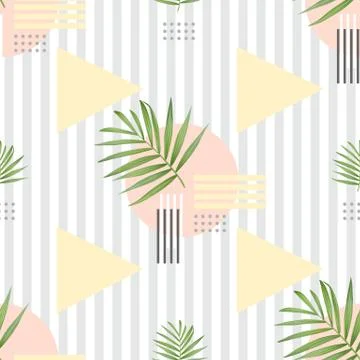 Vector fashion seamless pattern. Stylish geometric background with palm leaves Stock Illustration