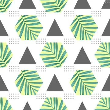 Vector fashion seamless pattern. Stylish geometric background with palm leaves Stock Illustration