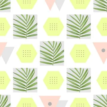 Vector fashion seamless pattern. Stylish geometric background with palm leaves Stock Illustration