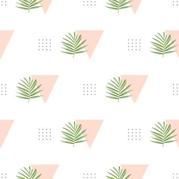 Vector fashion seamless pattern. Stylish geometric background with palm leaves Stock Illustration