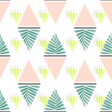 Vector fashion seamless pattern. Stylish geometric background with palm leaves Illustrazione stock