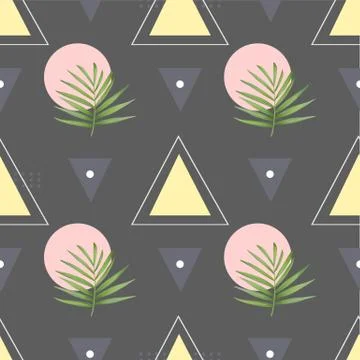 Vector fashion seamless pattern. Stylish geometric background with palm leaves Stock Illustration