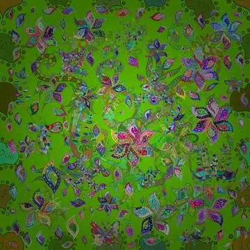 Vector Fashionable fabric pattern. Cute flowers pattern with green, blue and gra Stockillustratie