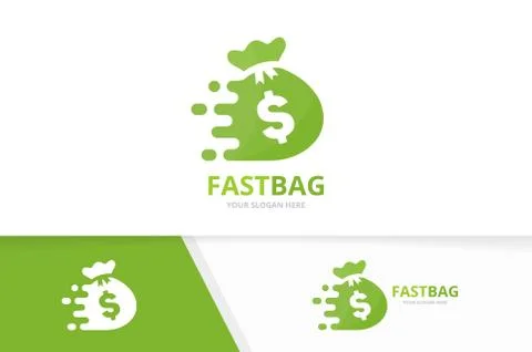 Vector fast bag logo combination. Speed sack symbol or icon. Unique money and Stock Illustration