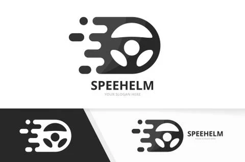 Vector fast car helm logo combination. Speed steering wheel symbol or icon Illustrazione stock