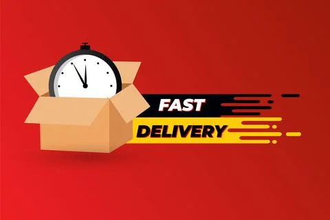 Vector fast delivery logo with courier Stock Illustration