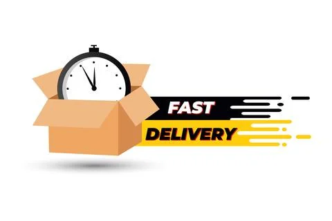 Vector fast delivery logo with courier Stock Illustration