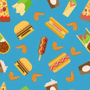 Vector fast food seamless pattern Illustrazione stock