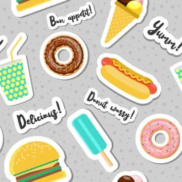 Vector fast food snacks seamless pattern food Stock Illustration