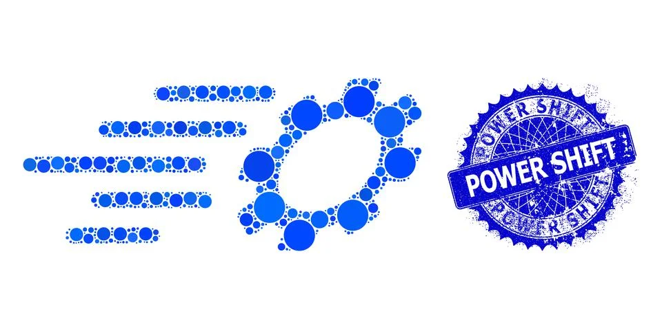 Vector Fast Gear Mosaic of Small Circles and Scratched Power Shift Stamp Ilustración de archivo