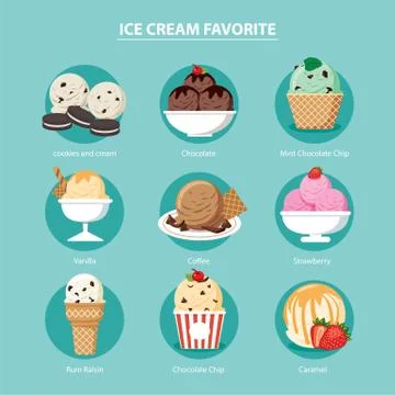 Vector favorite of ice cream set flat design Stock Illustration